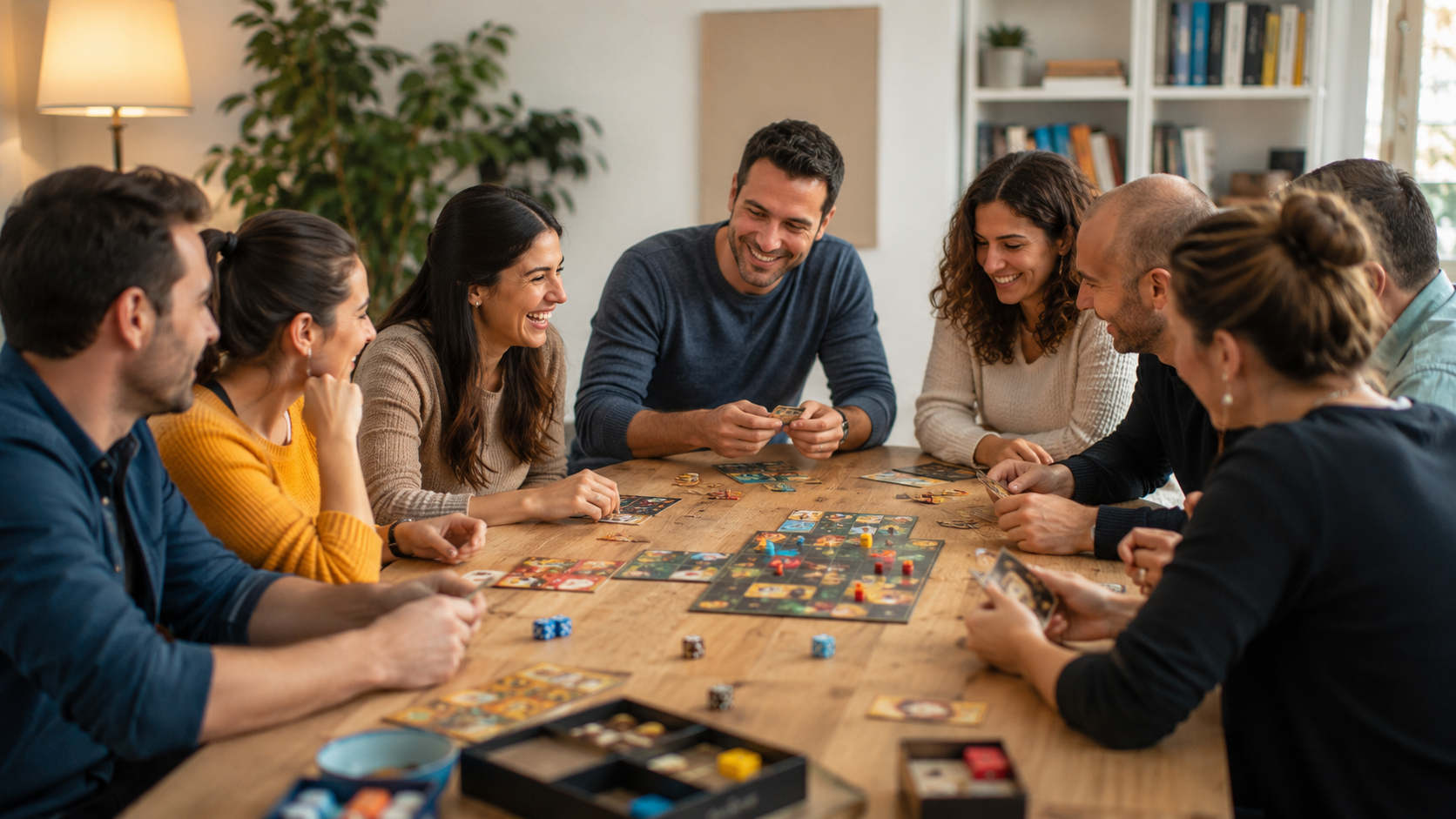 צוות קטן משחק במשחקי קופסה וקלפים חדשניים בסדנת גיבוש פנים מול פנים